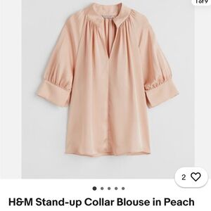H&M Soft Blush Satin Split-Neck Blouse